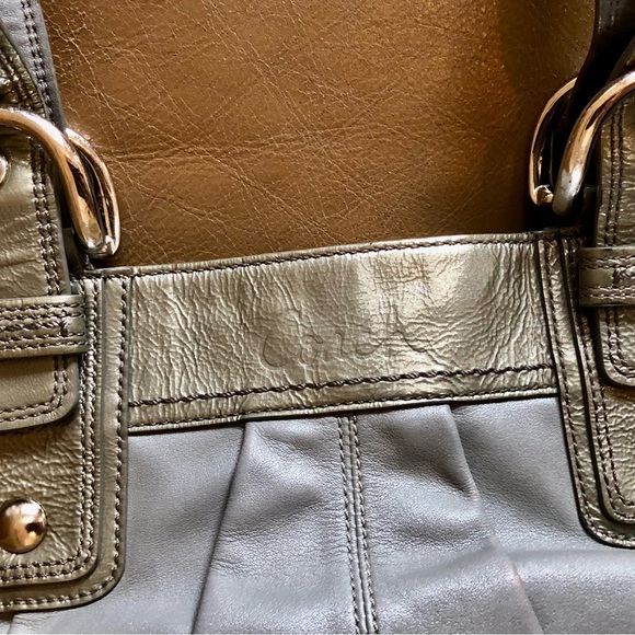 Coach, Soho, Pleated Tote, Grey Leather, Silver tone Hardware Accents, GUC - Picture 1 of 16